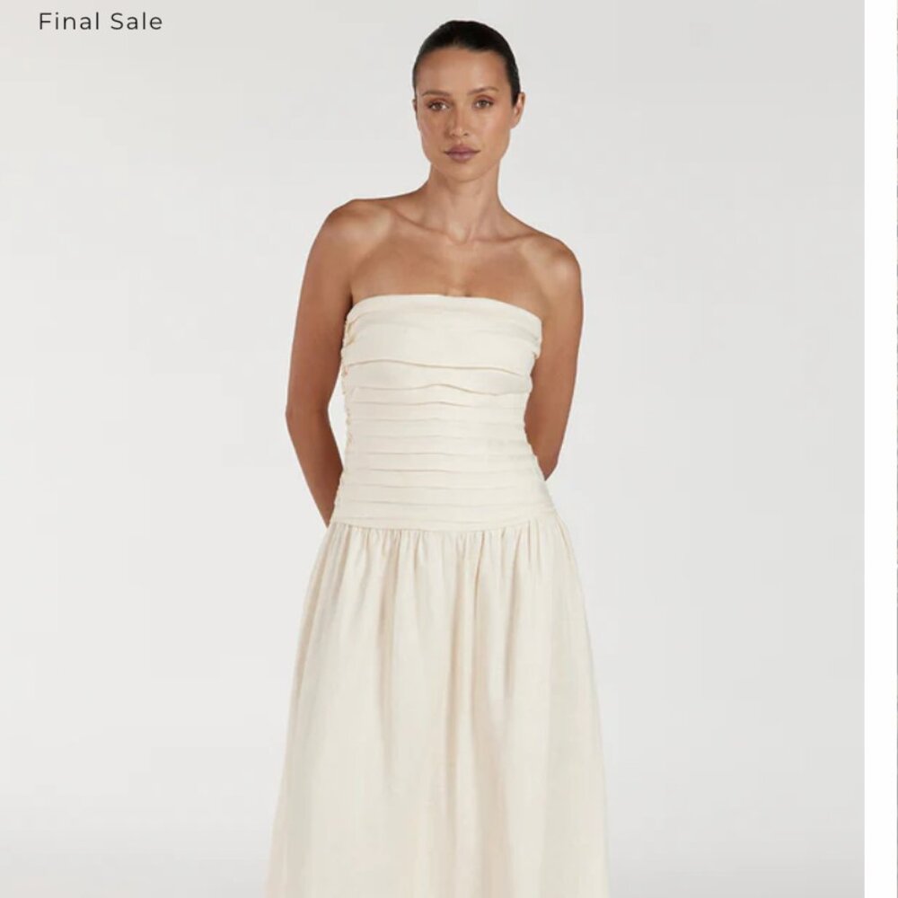 CATANIA CREAM LINEN STRAPLESS MIDI DRESS